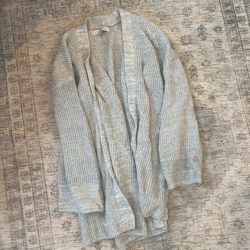 LOFT Silver Gray Open-Front Knit Cardigan
